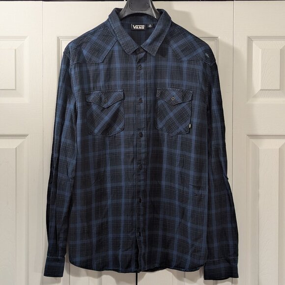 Vans Long Sleeve Plaid Shirt Black and Blue - Size XL - Picture 1 of 14
